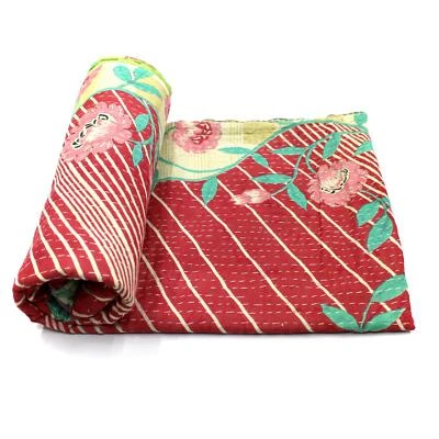 Vintage Kantha Quilt Indian Cotton Bedspread Embroidered Blanket Throw - Image 1 of 4