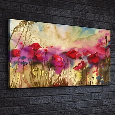 Canvas Wandbild Leinwand Bilder 140x70 Aquarellbilder Mohn Blumen Korn Blumen - Bild 1 von 4