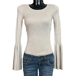 Hinge NEW Womens Bell Sleeve Sweater sz M Beige Oatmeal Cream w/ Metallic Gold - Bild 1 von 5
