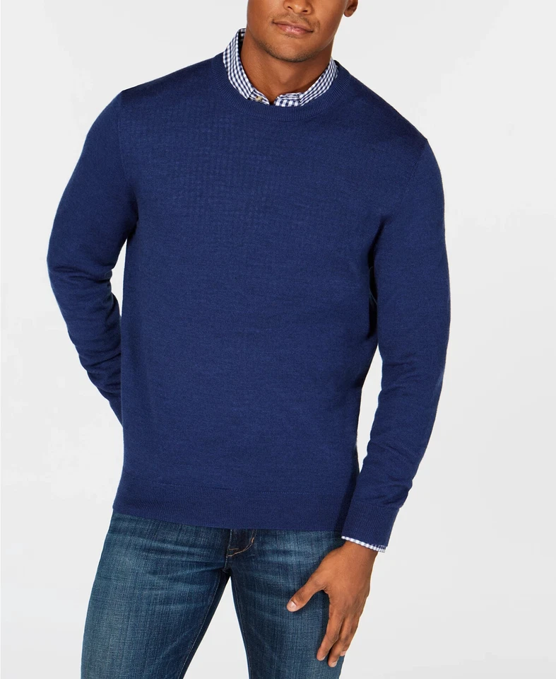 Club Room Men's Crewneck Merino Wool Blend Pullover Sweater, Crew Blue Heather - Image 1 of 1