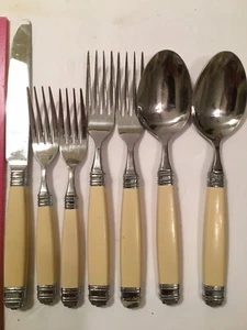 7 pieces Ivory LASLO FOR MIKASA Continental Cutlery Stainless KNIFE SPOONS FORK - Picture 1 of 8
