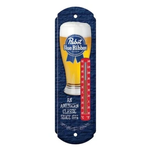 Pabst Blue Ribbon Thermometer Tin Sign Vintage Style PBR Classic - Picture 1 of 3