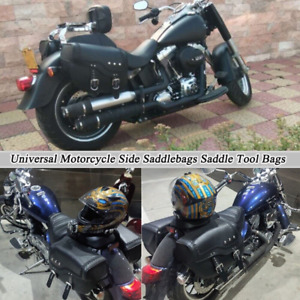 2Pcs Motorcycle Side Saddle Bags Tool Bag Luggage Storage Saddlebags PU Leather