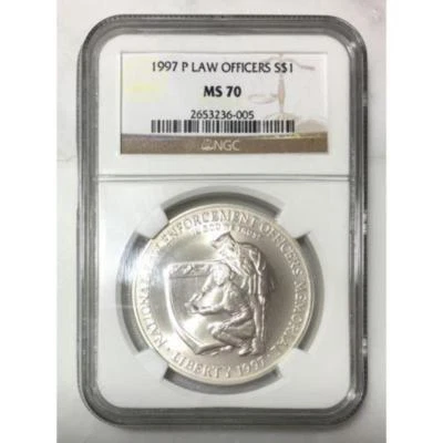 1997 P Law Officers Silver $1 NGC MS70 *Rev Tye's* #6005295 - Image 1 of 4