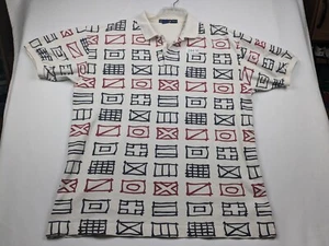 Vintage Nautica Polo Shirt Men's 2XL Ivory Flag Print 100% Cotton Performance - Picture 1 of 6