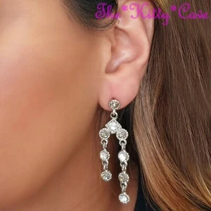 Klassischer Silber Tropfen Regentschaft Kronleuchter Ohrringe mit Swarovski Kristallen - Bild 1 von 11
