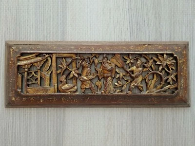 Placa dorada de madera tallada a mano de la antigua dinastía Qing 清代金板 Antigua dinastía Qing china Foto 1 de 4