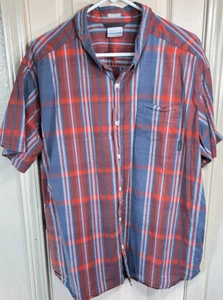 Columbia Mens XXL Regular Fit Red & Blue Short Sleeve Full Button Outdoor Shirt - Picture 1 of 5