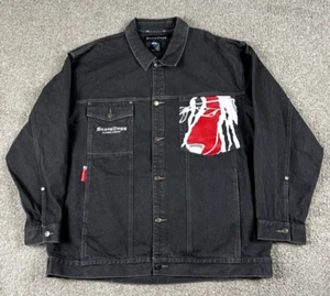 Vintage Snoop Dogg Jacket Mens 2XL Black Denim Hip Hop Rap Embroidered Y2K XXL - Picture 1 of 12