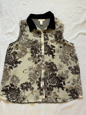 Blusa Kenar Mujer Negra/Blanca Talla XL Sin Mangas Abotonada Semi Transparente Informal. Q9 Foto 1 de 4