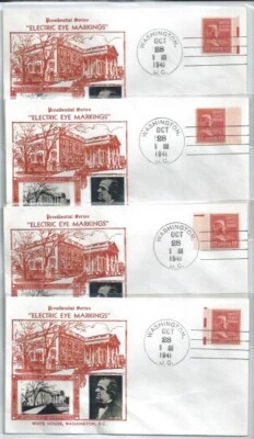 (4) US FDC 822 EE electric eye 17 cent A. JOHNSON CROSBY 1942 Prexie Set of 4 - Image 1 of 3