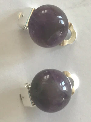 Ohrclips/Cabochon 12 mm Amethyst-Quarz/Fassung in Silberfarbe - Bild 1 von 2