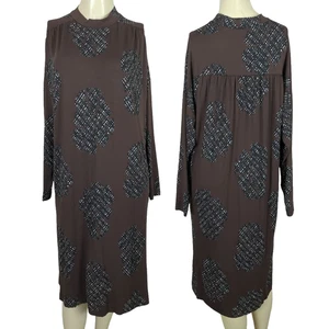 Masai Copenhagen Shift Dress Women’s Large Brown Black Floral Print Long Sleeve - Picture 1 of 17