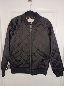 Coach Black Quilted Bomber Jacket w/ Leopard Lining F54128 Size Med Lrg - Picture 1 of 12