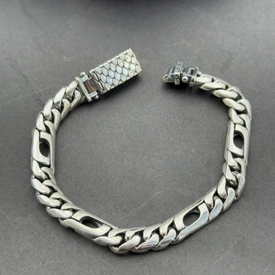 Men Silver Chain Bracelet Handmade Men Cuban Link Silver Bracelet - Image 1 of 4