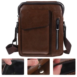 Men Shoulder Bag Pu Zipper Messenger Bag Crossbody For Business And - Picture 1 of 9