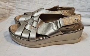 Kalso Earth Sunflower Washed Gold Leather Wedge Slingback Sandals Womens Size 6B - Picture 1 of 7