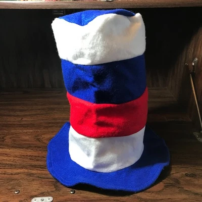 White Blue Red Stove Pipe Felt Hat Adult Unisex Costume Halloween Patriotic - Image 1 of 4