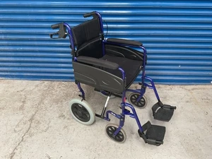 Invacare Alulite Folding Transport Wheelchair Met Blue 44 Cm Wide Seat - Picture 1 of 16
