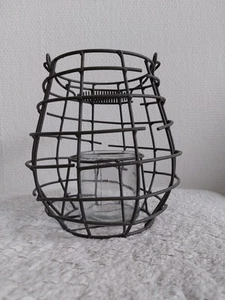 Windlicht Metall m. Glaseinsatz, Höhe 20 cm, Schwarz/Braun Landhaus Shabby-Look - Bild 1 von 6