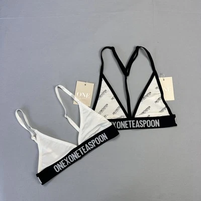OneTeaspoon Bralette Women XXS AB Classic Signature T-Back Black White XS Logo - Image 1 of 4