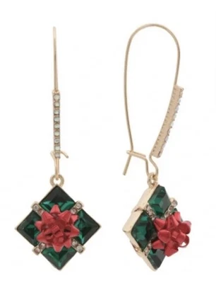 Pendientes colgantes BETSEY JOHNSON cristal regalo navideño tono dorado NUEVO Foto 1 de 4