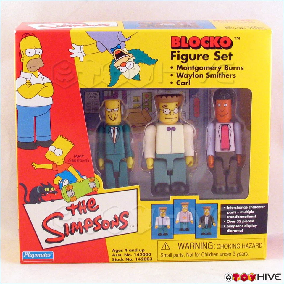 The Simpsons 2002 Blocko Figure Set Carl Waylon Montgomery Playmates Toys