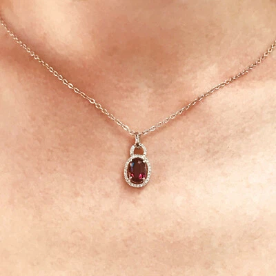 4 ctw Natural Pink Tourmaline & Diamond Solid 14k White Gold Halo Pendant 26 MM - Image 1 of 4
