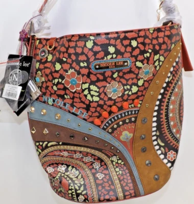 Bolso Bandolera Nicole Lee Vintage Sara Hobo Cuero Vegano Tachonado Nuevo con Etiquetas Foto 1 de 4