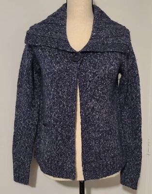 MUJER ESTILO & CO MEZCLA LANA CÁRDIGAN SUÉTER AZUL MARINO BREZO LUREX PEQUEÑO NUEVO Foto 1 de 4