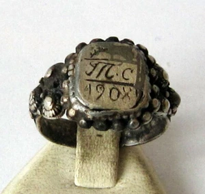 TOP QUALITY SILVER ANTIQUE 1908's PERSONAL RING,YEAR AND MONOGRAM INSCRIBED #25 - Picture 1 of 9