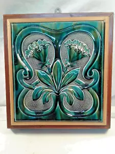 Original,antike Jugendstil Kaminofen Fliese,Kachel,aufwendiger Echtholzrahmen - Bild 1 von 6