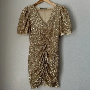 Vestido para mujer ZARA edición limitada drapeado lentejuelas dorado talla grande Zara - Imagen 1 de 16