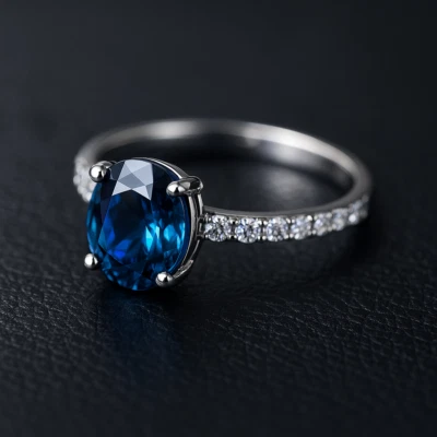 Certified Natural Oval Blue Sapphire Natural Diamond 18K Gold Ring 0.86 TCW - Image 1 of 4