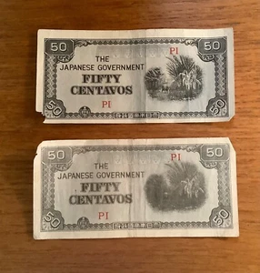 FIFTY CENTAVOS JAPANESE INVASION BANK NOTES 1942 WWII (2) - Picture 1 of 2