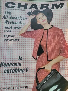 1959 Charm Magazin NUR Titelseite roter Damenanzug Vintage schwarze Handtasche Mode - Bild 1 von 1