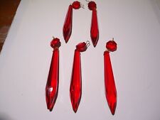 NOS VTG LOT 5 RED FACETED CRYSTAL SPEARS ICE CICLES CHANDELIER LAMP PART GERMANY