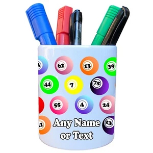 PERSONALISED BINGO BALLS PRINT CERAMIC PENCIL POT 9.5CM HIGH 8CM DIAMETER - Picture 1 of 3