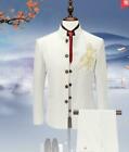Mens Embroidered 3PCS Chinese style Suit Costume Formal Dress Blazer Coat Pants