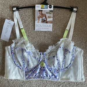 PVP £24 Talla 38C Boutique Bonito Linea Encaje Longline Balcón Bustier Sujetador Blanco - Imagen 1 de 8
