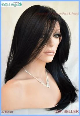 Swiss Lace Front Wig 4X4 Silk Top Hand tied Heat Safe Color #1  Long Thick 1237 - Image 1 of 4