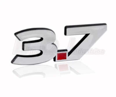 3.7 Liter Engine Chrome Plated ABS Emblem Badge Logo with Red Insert - 5.5" Long - Image 1 of 3