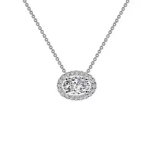 BRAND NEW Lafonn Platinum Plated 0.63 CTW Oval Halo Pendant Necklace N0103CLP18 - Picture 1 of 1