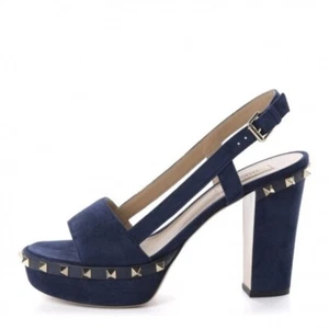 Valentino Garavani Suede Rockstud Slingback Platform Sandals in Marine Blue 40 - Picture 1 of 10