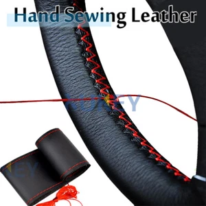 UK Car Hand Sew Steering Wheel Cover DIY Hand Sewing Leather Covers 38cm 15” - Picture 1 of 8