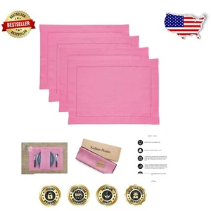 Luxurious Flamingo Pink Linen Placemats - Easy Care, Set of 4, 19"L x 14"W - Picture 1 of 7