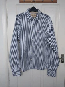 Hollister Mens XL Blue White Stripe Surfer Cut Shirt Button Cuff - Picture 1 of 9