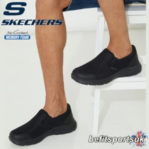 SKECHERS MENS SLIP-ON SHOES BLACK MEMORY FOAM GO-WALK TRAINERS NO LACE SKETCHERS