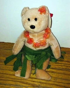 Vintage Ty Beanie Baby Alana Hula Hawaii Hawaiian Bear Plush Stuffed Animal NWT - Picture 1 of 2