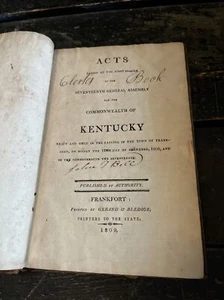 Acts Passed at the First Session 17th General Assembly Commonwealth KY 1809 - Picture 1 of 14
